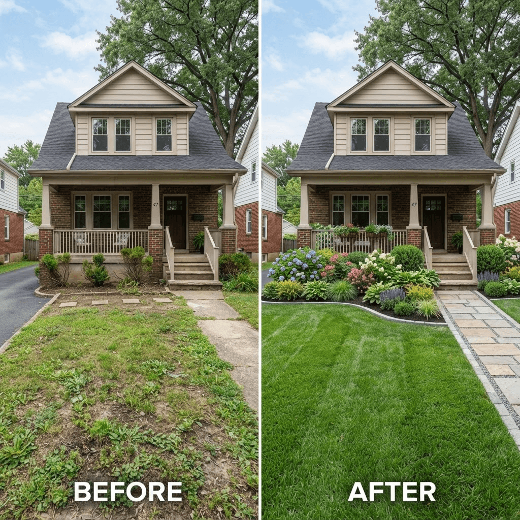 Landscaped suburban front yard concept